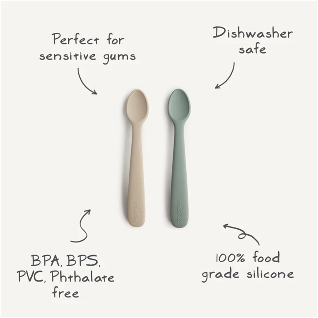 Mushie Silicone Feeding Spoons (Tradewinds) 2-Pack - Safe for Everyday Feeding