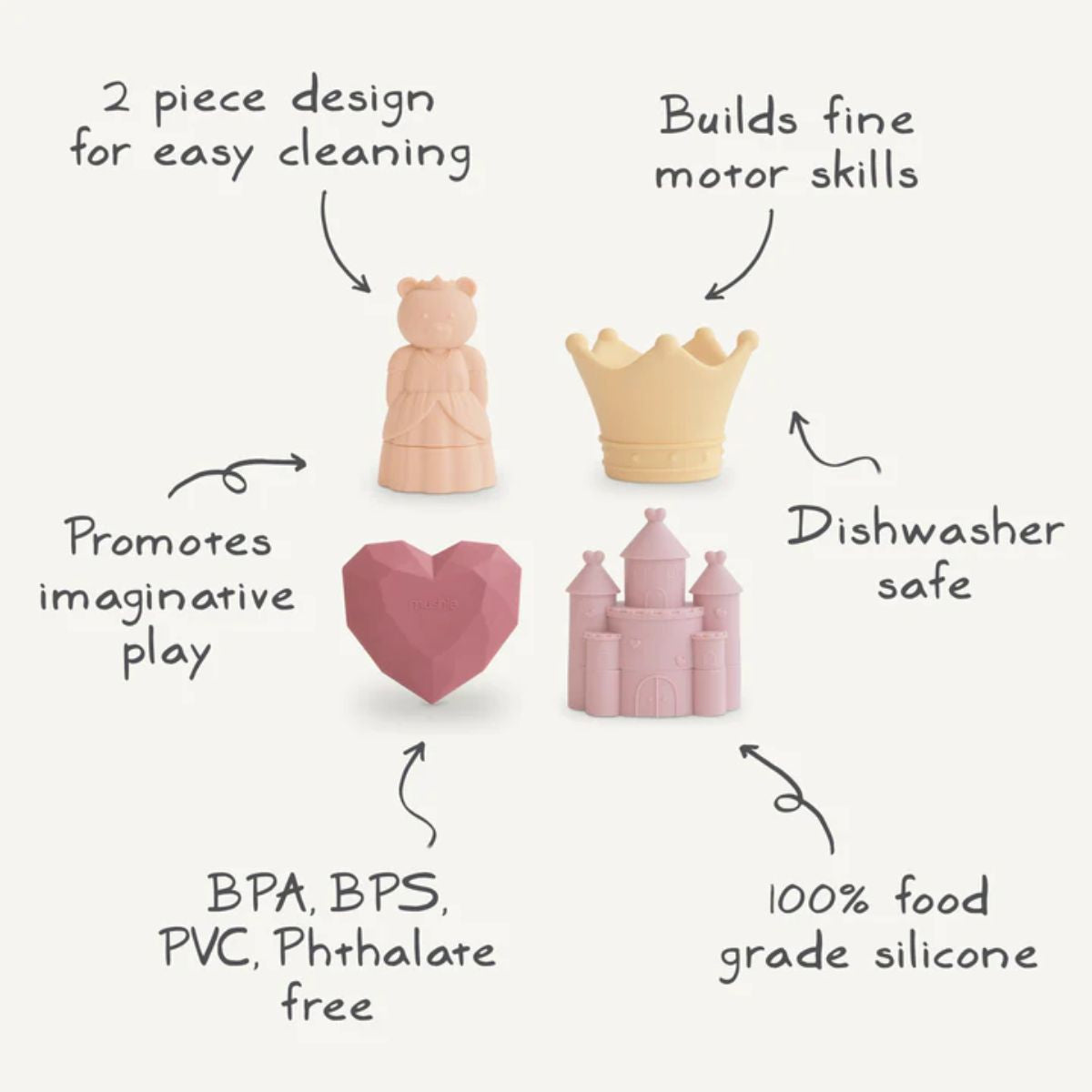 Mushie Mold-Free Silicone Bath Toys 4 pk - Princess - Safe for Little Ones