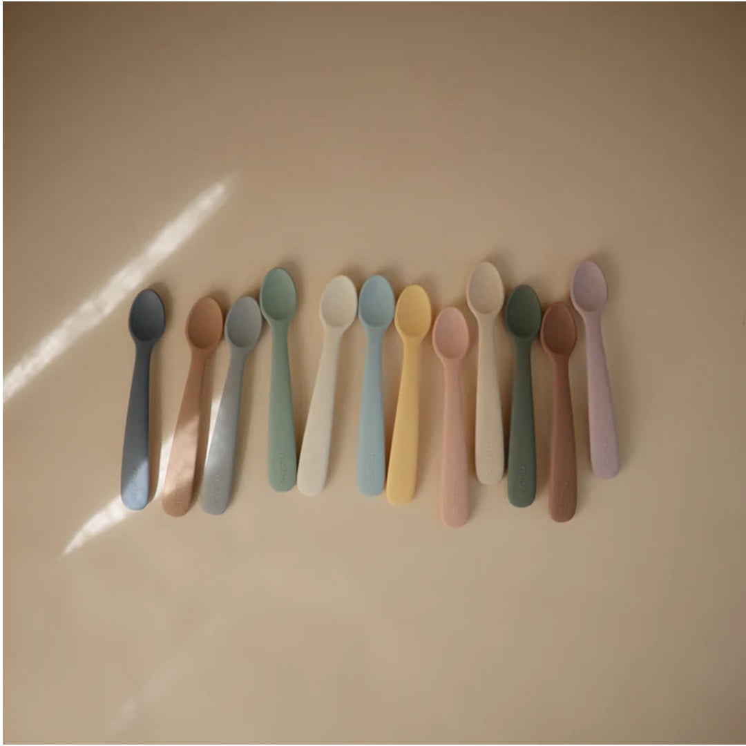 Mushie Silicone Feeding Spoons (Powder Blue) 2-Pack - Easy to Clean & Built to Last