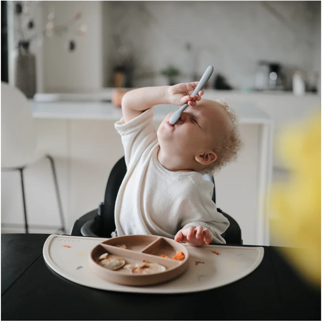 Mushie Silicone Feeding Spoons (Powder Blue) 2-Pack - Perfect for Little Hands