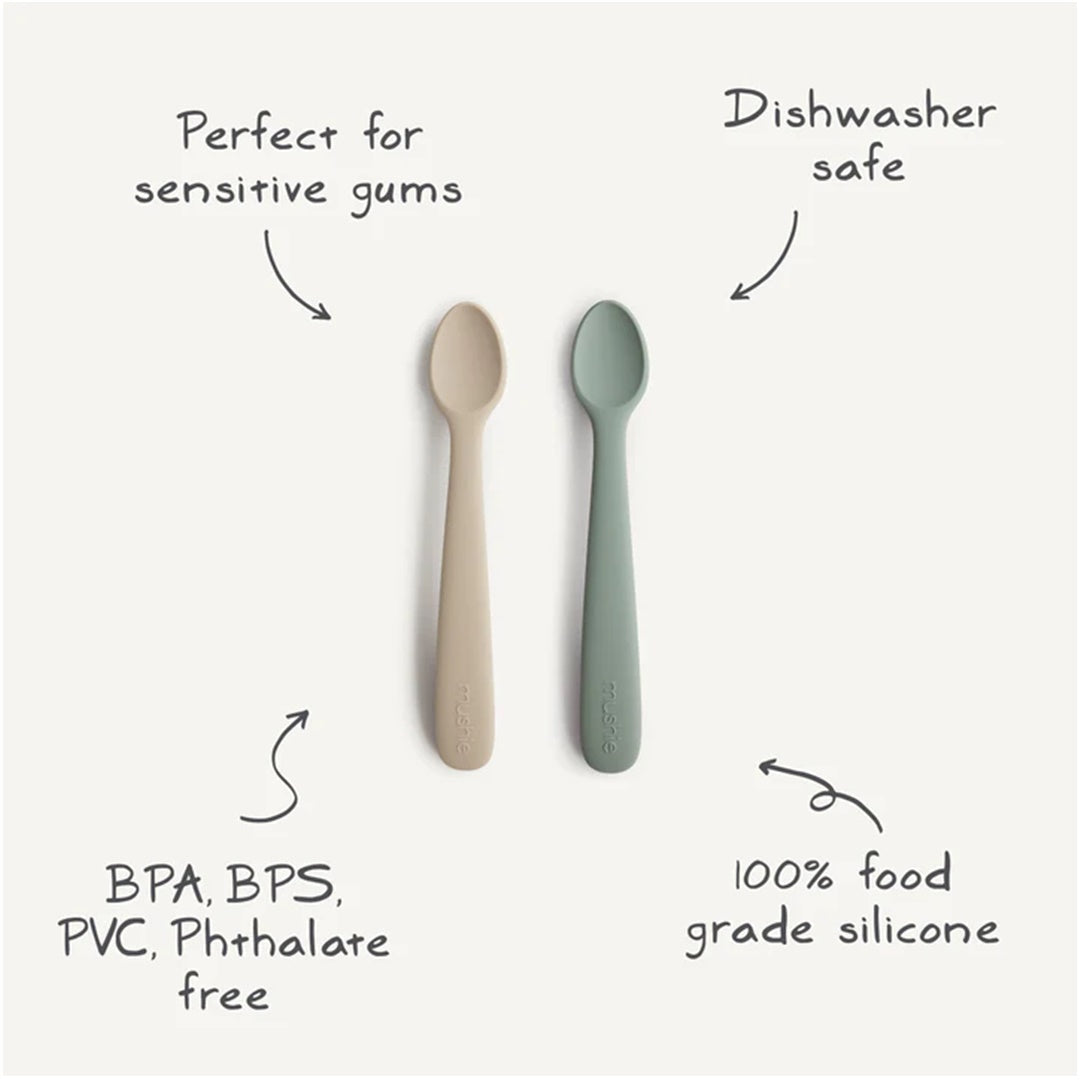 Mushie Silicone Feeding Spoons (Powder Blue) 2-Pack - Safe for Everyday Feeding
